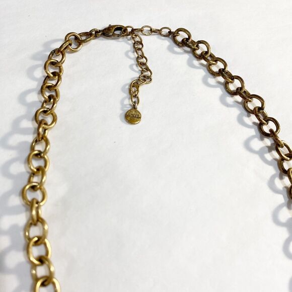 Stella & Dot Mae Gold Chain Necklace Red Beads & Light Blue Rhinestones Collar - Picture 4 of 6